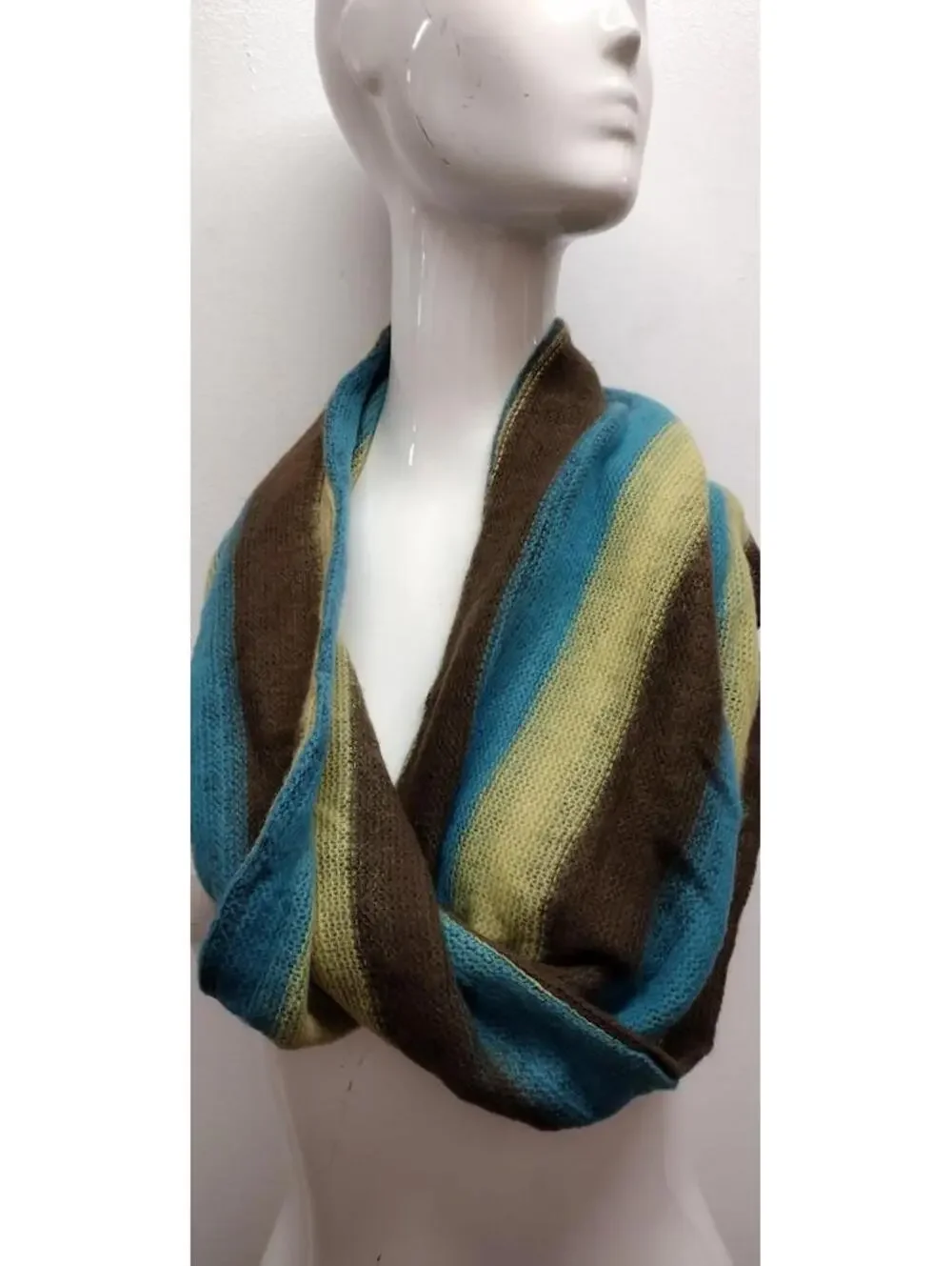 Infitiny Scarf Brown Striped Yellow Sky Blue Acrylic ONE SIZE SCARF Raver Y2K